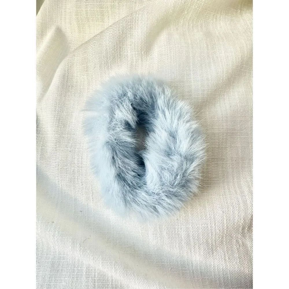 Light blue faux fur hair tie scrunchie